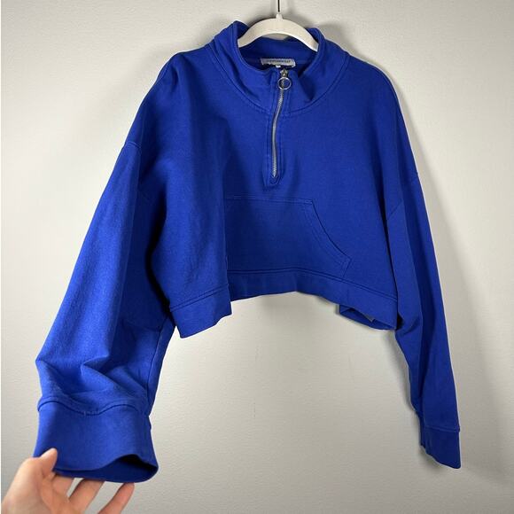 WeWoreWhat Blue Cropped Cotton Quarter Zip SweatShirt Women's Large - Picture 4 of 9